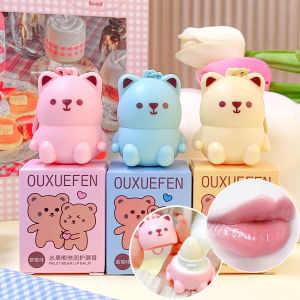 Dorisna ลิปสติกกลิ่นผลไม้ลิปบาล์มบำรุงลิปมันเพิ่มความชุ่มชื่นหมีน้อยน่ารักที่มีเครื่องตกแต่งพวงกุญแจกันความแห้งกร้านและแตกในฤดูใบไม้ร่วงฤดูหนาวดูแลริมฝีปาก