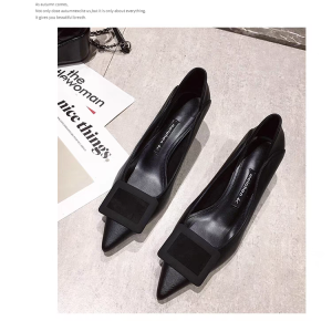 French Style Pointed Toe Low Heel Soft Leather Comfortable Black Versatile High Heels Elegant Fashionable Mary Jane Shoes