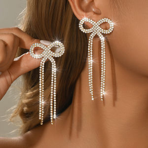 Five color diamond bow tassel earrings with sparkling pendant design for party nightclubs eye-catching C-position accessory