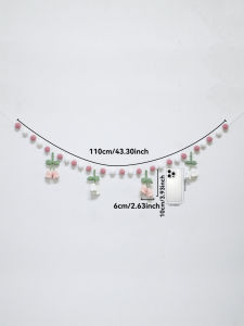 Boho Crochet Lily of the Valley Pom Garland Pink White Felt Ball Floral Banner Cute Wall Hanging for Nursery Bedroom & Party