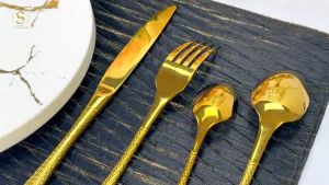 Set Dao Muỗng Nĩa Salmon Mạ Vàng Sang Trọng Inox Chống Gỉ Cao Cấp Phong Cách Châu Âu