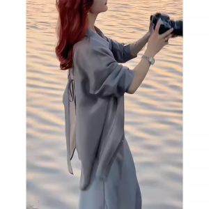 chaqi | Tencel Lightweight Sun Protection Shirt Womens Outerwear Summer New Style UV Protection Asymmetrical Hem Chiffon Cover Up