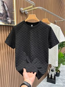 Luxurious Plaid Short Sleeve Mens T-shirt round Neck Casual Top Pure Color Summer New Style Bello Luxe BL24007 from China