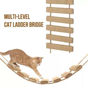 50CM/100CM Cat Ladder Bridge with Sturdy Sisal Rope Scratching Posts & Soft Plush Steps - Space-Saving Pet Furniture for Indoor