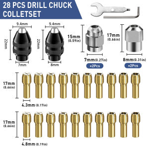 28Pcs Drill Chuck Collet Set for Dremel 1/32" to 1/8" Replacement 4486 Drill Keyless Bit Chuck Shank Rotary Tool Quick Change