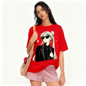Bandai | Retro "Sailor Moon" Animation Theme T-Shirt - Mens and Womens - Breathable Cotton Casual Top - Summer Pattern T-shirt
