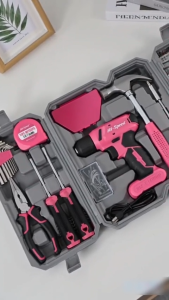 Bộ tuốc vít điện 8V 58 chi tiết màu hồng máy khoan pin đa năng sửa chữa gia đình tiện lợi