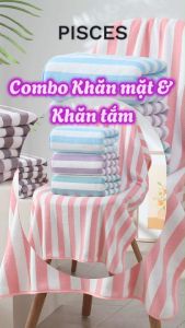 Khăn Mặt PISCES TOWEL 35x75cm Họa Tiết Sọc Cotton Mềm Mại Khăn Spa Yoga Gym Thể Thao Thấm Hút Mồ Hôi