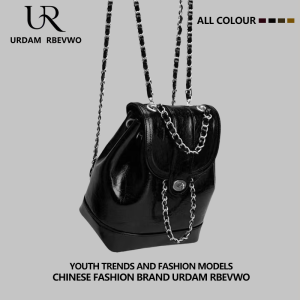 URBEM RBEIWO 2025 New Style Womens Bucket Shape Shoulder Bag Soft Surface Pure Color Chain Travel Backpack White Color