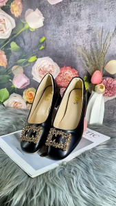 2inch Womens Rhinestone Elegant Square toe Slip on Leather Heels 111