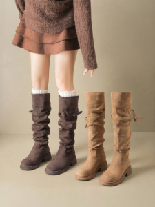 Josiny | Retro Brown Wrinkled Tall Boots