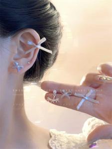 Sweet Ballet Style Hair Tie Butterfly Knot Earrings Girls Fashion Jewelry Set of 3 Ribbon Earring Studs Trendy Design