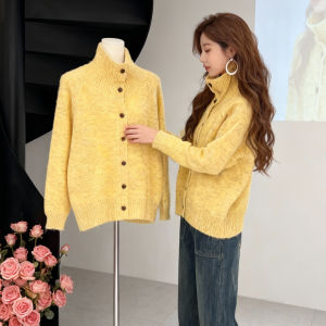 XIYUQI | Lavish French Style Yellow Turtleneck Single Button Knit Cardigan