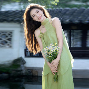 Karrar betsey | Cold Elegant Chinese Zen Style Green Halter Dress