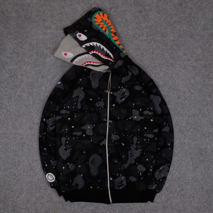 JAKET SWEATER DOUBLE HOODIE BAPE SHARK WGM EMBROID GLOW IN DARK FULL ZIPPER Lazada Indonesia