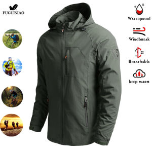 FUGUINIAO Mens Military Waterproof Riding Tactical Outerwear Waterproof Jacket For Men Outdoor Mountaineering Suit Hoodie Windbreaker Jacket