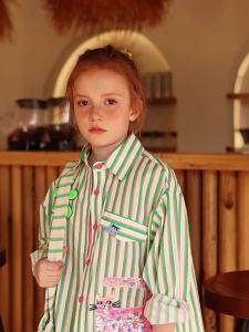 PPTOWN | Spring Summer New Design Thin Childrens Shirt Long Sleeve Stripe Embroidery