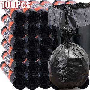 100pcs Black Flat Garbage Bag S/M/L/XL Garbage Bag for Outdoor Extra Large Heavy Duty Thickened Plastic Trash Bag Disposable Household Commercial Restaurants Garbage Bag