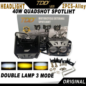 Tdd Original Pair 40W Dual Lamps Square Headlight Quad shot Spotlight White And Yellow Alloy Material