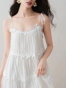 Sweet Holiday Style Floral Strapless Dress Womens Loose Slimming A-Line Long Skirt Spring Summer Autumn Cotton Polyester Fiber