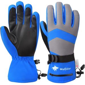 WOLFILIST Ski Gloves Waterproof Windproof - 3M Thinsulate Insulated Warm Snow Gloves with Zipper Pocket