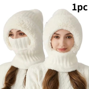 Hot selling all-in-one winter warm outdoor hiking plush knitted hat outdoor cycling face neck cover warm hat