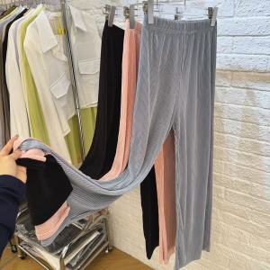 กางเกงขายาวทรงตรงเอวสูงผ้าไหมน้ำแข็ง กางเกงขายาวทรงขากว้างบางๆ สำหรับฤดูร้อน กางเกงขายาวทรงตรงแบบบางสำหรับผู้หญิง