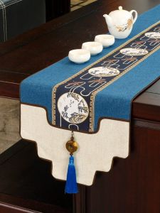 New Chinese Style Table Flag Zen Tea Ceremony Long Rectangle Cover Cloth for Dining Table TV Cabinet Tea Table Decorative