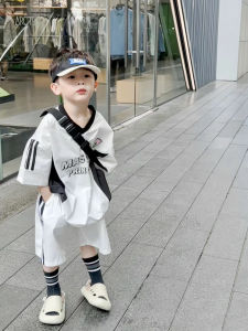 Boy Loose American Style Sports Style with Letters Suit Summer Thin Kids Handsome Quick-Dry Casual Short Sleeve Shorts K-style