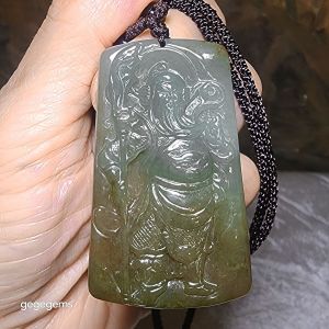 Premium Type A Yellow Jadeite light green Guan Gong (Guan Yu) Jade pendant (with certificate) [Natual Crystal]