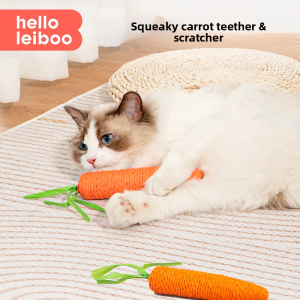 HELLOLEIBOO | Entertaining Cat Toy Carrot Teaser Stick with Bell Durable for Chewing and Scratching