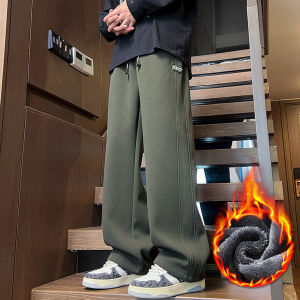 Tang Lion Group Desso Spring Military Green Herringbone Fleece Lined Casual Pants Mens Autumn Winter Style Loose Fit Straight Leg