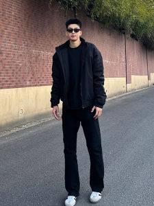 Black High Waist Straight Leg Mens Jeans Spring Tall Blade Pants Slimming Vibe Micro Flared Trousers for Tall Men