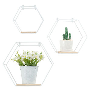 3Pcs Hexagon Shape Wall Floating Shelves for Living Room Bedroom Home Decoration Wall Mounted Storage Shelves Handicraft Display