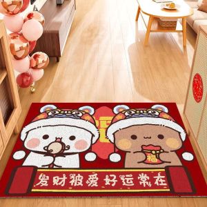 Modern Simple Entrance Mat Home Use Anti-Slip Cuttable Red Cartoon Lucky Foot Pad Door Mat Dirt Resistant Wear Resistant PVC