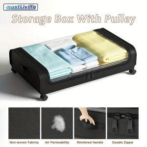 JustLiving Large Capacity Storage with Wheels and Lids Rolling Underbed Storage Containers Metal Shoe Storage Organizer with Visible Window Household Space Saving Storage for Clothes/ Blanket/ Toy/ Book