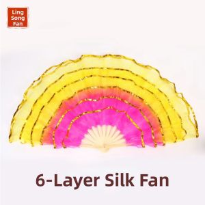 GUANGMANZHI | Double Sided Golden Edge Crystal Gauze Dance Fan Six Layers