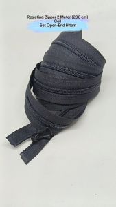 Resleting Zipper 2 Meter Atau 200 cm Type Gigi Halus Coil Model Set Open - End Buka - Lepas Warna Hitam