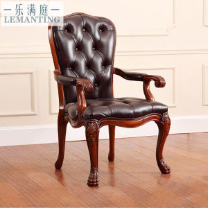 American Style Study Chair Wooden Lounge Chair Retro Armchair Office Executive Chair Luxury Armchair Villa Leather Chair