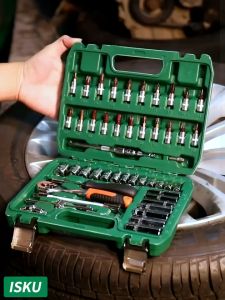 ISKU Kunci Shock Set 53pcs Tool Kit Set Serbaguna Full Lengkap Socket 1/4 Kunci Bengkel Motor 53 pcs