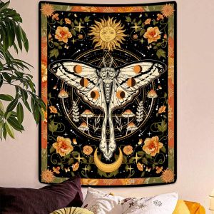 VIKAMA Boho Thiên Bầu Trời Bướm Pha Trăng Mặt Trời Nấm Hoa Thảm Treo Tường Huyền Bí Witchy Thẩm Mỹ Trang Trí Phòng Polyester