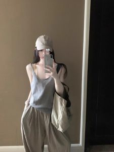 สีเทาเข้ม ดีไซน์ ถักเปลือย Sensual เสื้อกั๊ก ผู้หญิง ฤดูร้อน ลำลอง พรางหุ่น เสื้อไม่มีแขนเผ็ด เสื้อท่อนบน เสื้อแจ๊กเก็ตสไตล์สลิงสีบริสุทธิ์