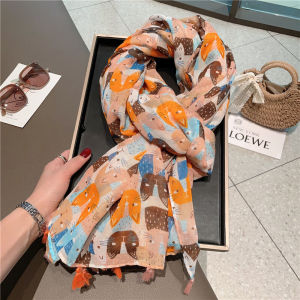 ผ้าพันคอลูกแมวสำหรับผู้หญิงผ้าพันคอผ้าฝ้ายผสมผ้าลินินแบบบางแฟชั่นแมทช์ลุคง่ายสำหรับฤดูใบไม้ผลิและฤดูใบไม้ร่วงผ้าพันคอชายหาดผ้าคลุมไหล่กันแดดสำหรับฤดูร้อน