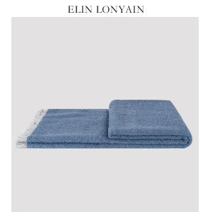 ELIN LONYAIN | Modern Luxury Blue Textured Tassel Throw Blanket