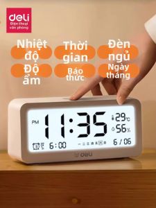 deli | Máy Đo Độ Ẩm và Nhiệt Độ Trong Nhà Cao Chính Xác với Báo Động và Đèn Đêm