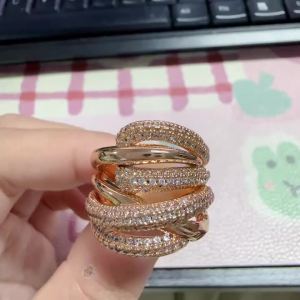 Huitan Cross Gorgeous Women Ring Rose Gold Color Luxury Wedding Party Modern Lady Jewelry Inlaid Shining CZ Trendy Accessories