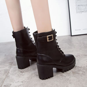 TOFASHIONS high heel boots Fashion Boots for Women Korean Style Martin Boots Women Fashion Black Shoes for Women Short Boots New Female Handsome kasut boots perempuan