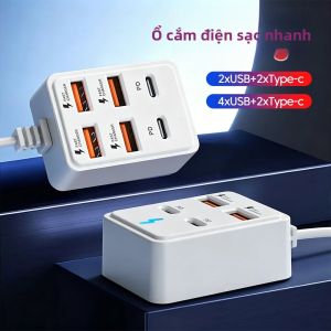Sạc Nhanh USB 4 Trong 1 Bộ Chia Nguồn Để Bàn Tích Hợp Sạc Nhanh Type C & Qualcomm Quick Charge 2PD 4 Cổng USB/2 Cổng USB Ổ Cắm Chuyển Đổi