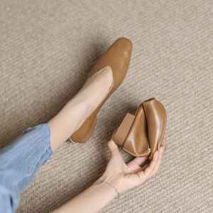 Elegant French Thick Heel Single Shoes Womens Soft Bottom Bean Bean Shoes Large Size Womens Shoes Brown Casual Fashion