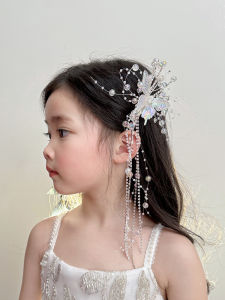 Butterfly Hair Clip Children Performance Birthday Girl Style Fairy Tale Crystal Tassel Flower Girl Headwear Korean Version